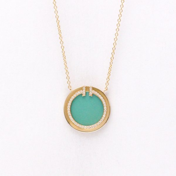 Pendant Necklace 18K Rose Gold With Diamond and Turquoise