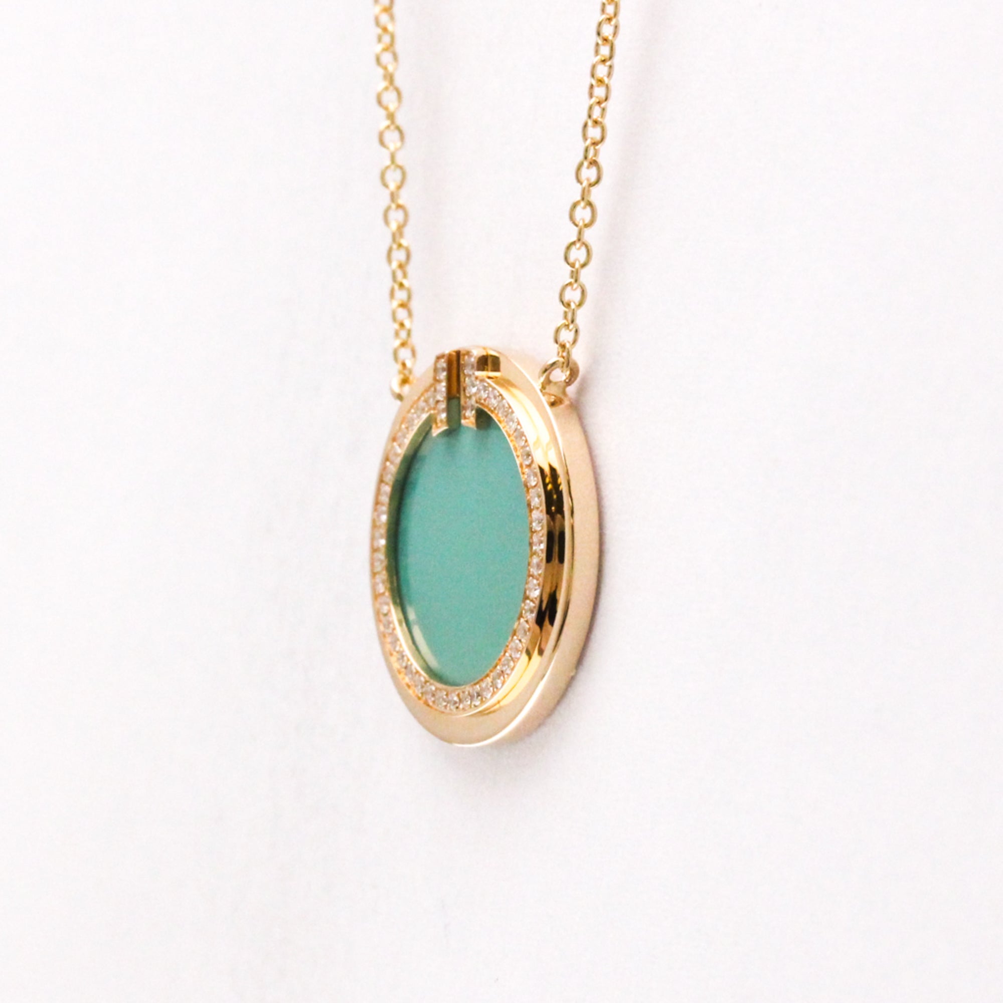 Pendant Necklace 18K Rose Gold With Diamond and Turquoise - Image 3