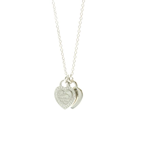 Return To Tiffany Heart Tag Pendant Necklace Sterling Silver and 18K White Gold