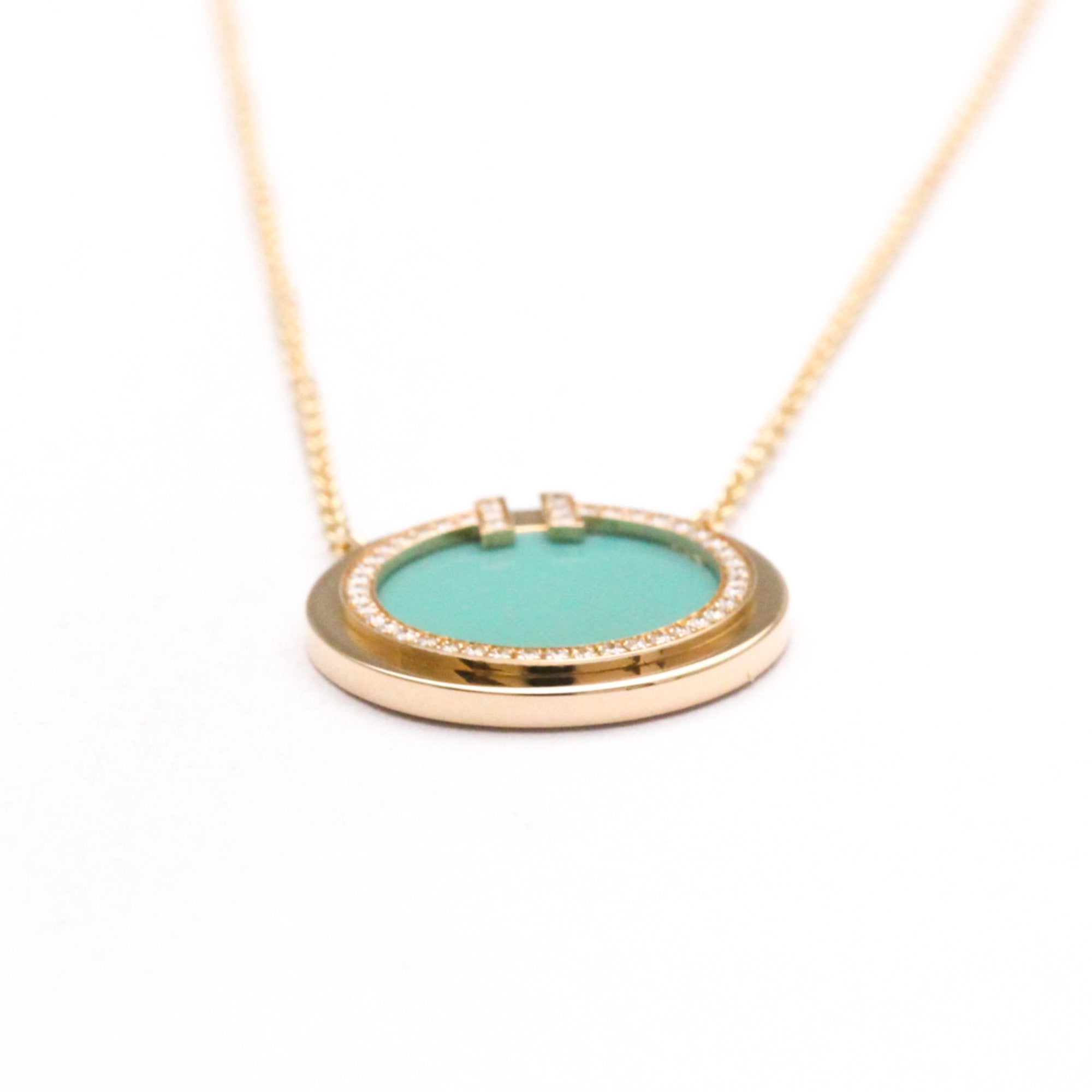 Pendant Necklace 18K Rose Gold With Diamond and Turquoise - Image 5
