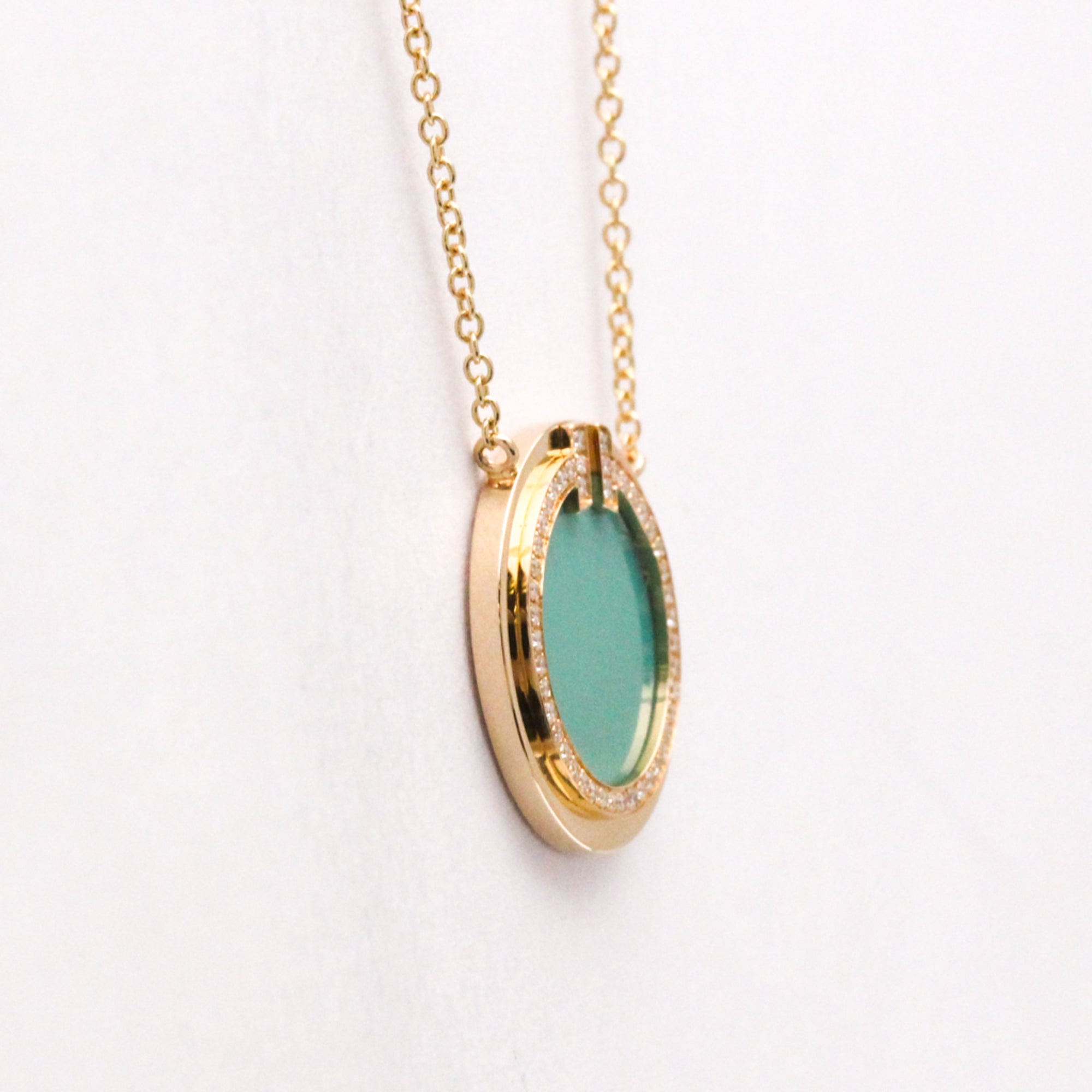 Pendant Necklace 18K Rose Gold With Diamond and Turquoise - Image 4