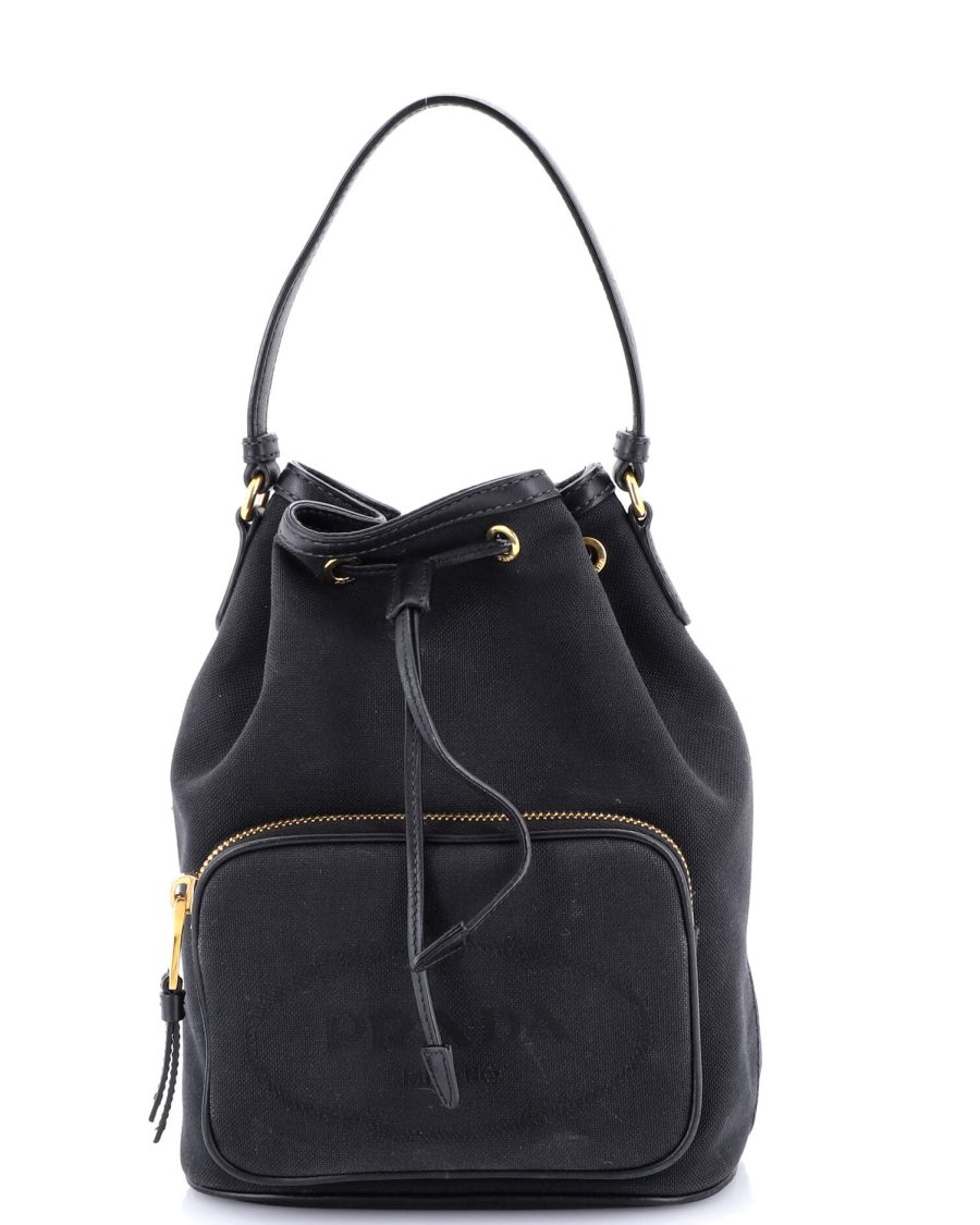 Logo Drawstring Bucket Bag Canvas