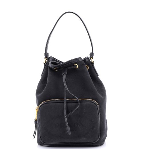 Logo Drawstring Bucket Bag Canvas