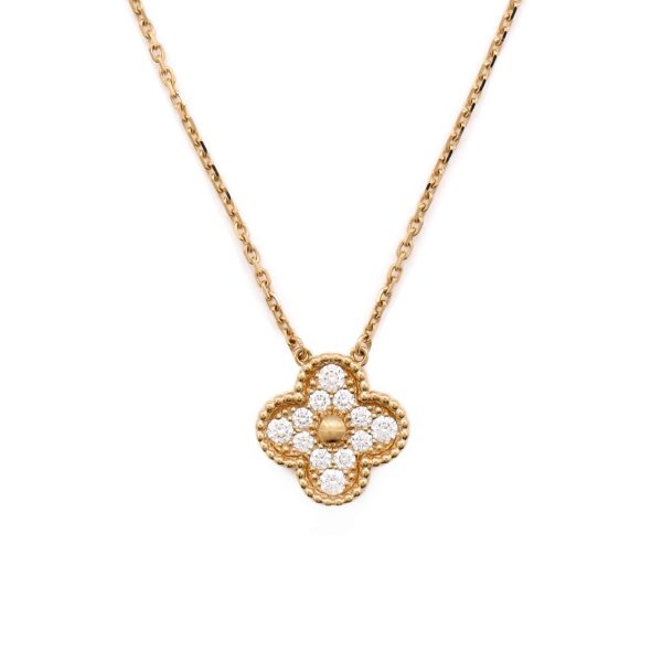 Vintage Alhambra Pendant Necklace 18K Yellow Gold and Diamonds