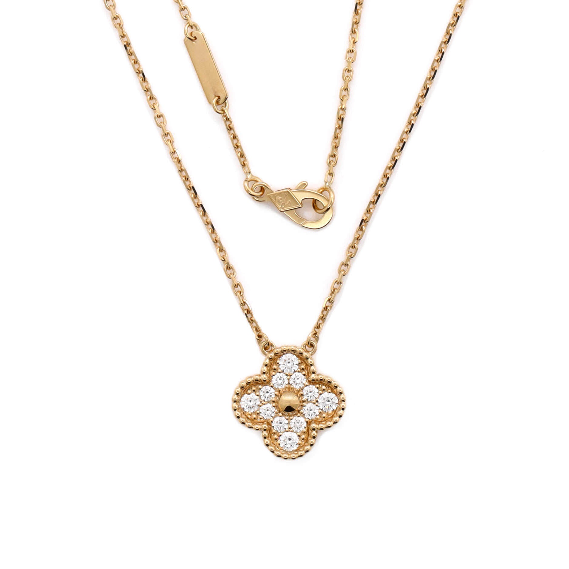 Vintage Alhambra Pendant Necklace 18K Yellow Gold and Diamonds - Image 3
