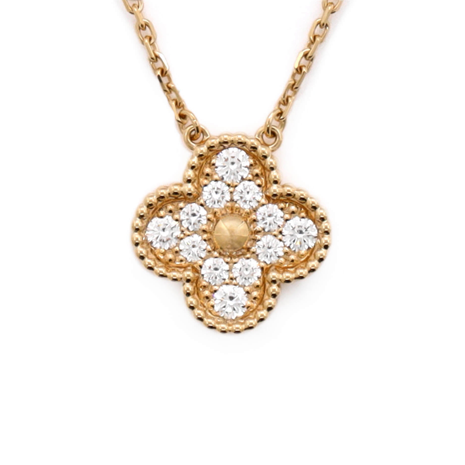 Vintage Alhambra Pendant Necklace 18K Yellow Gold and Diamonds - Image 4