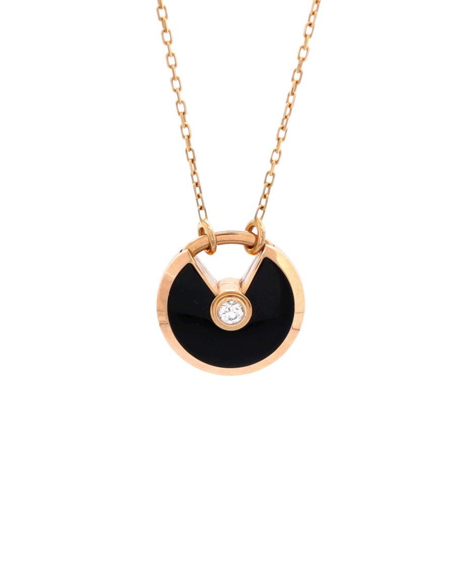 Amulette de Cartier Pendant Necklace 18K Rose Gold with Onyx and Diamond Small