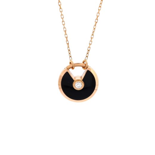 Amulette de Cartier Pendant Necklace 18K Rose Gold with Onyx and Diamond Small