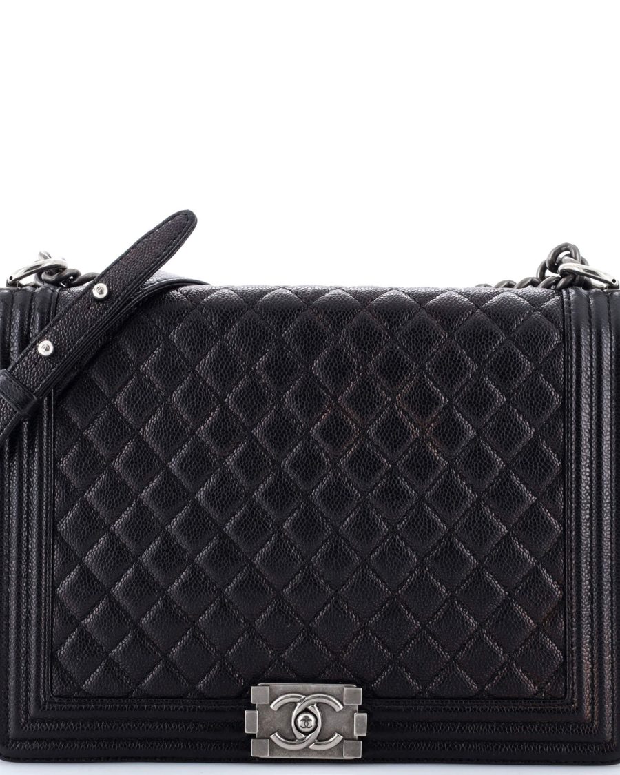Boy Flap Bag Quilted Caviar Large