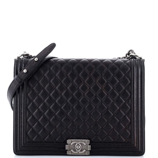 Boy Flap Bag Quilted Caviar Large