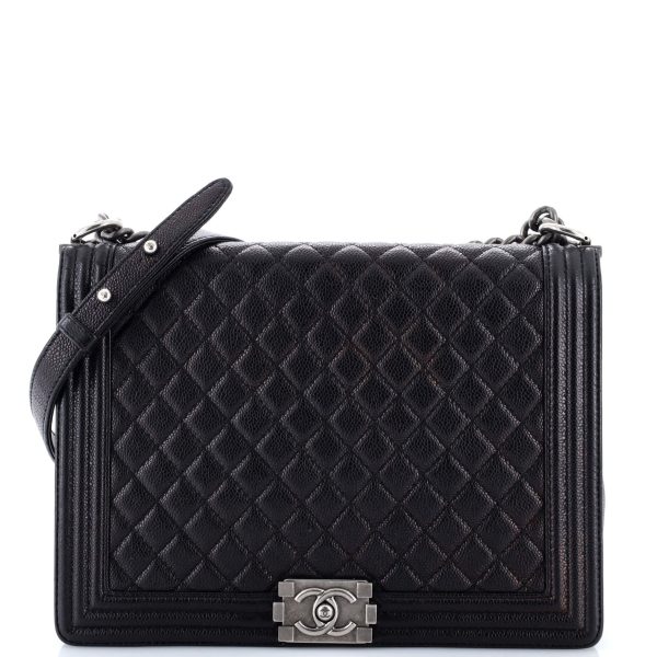 Boy Flap Bag Quilted Caviar Large