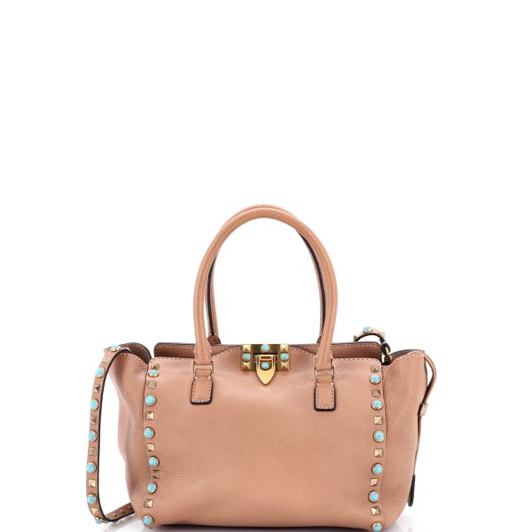 Rolling Rockstud Tote Leather with Cabochons Small