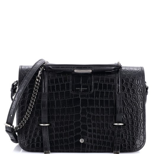 Charlotte Flap Bag Crocodile Embossed Leather Large
