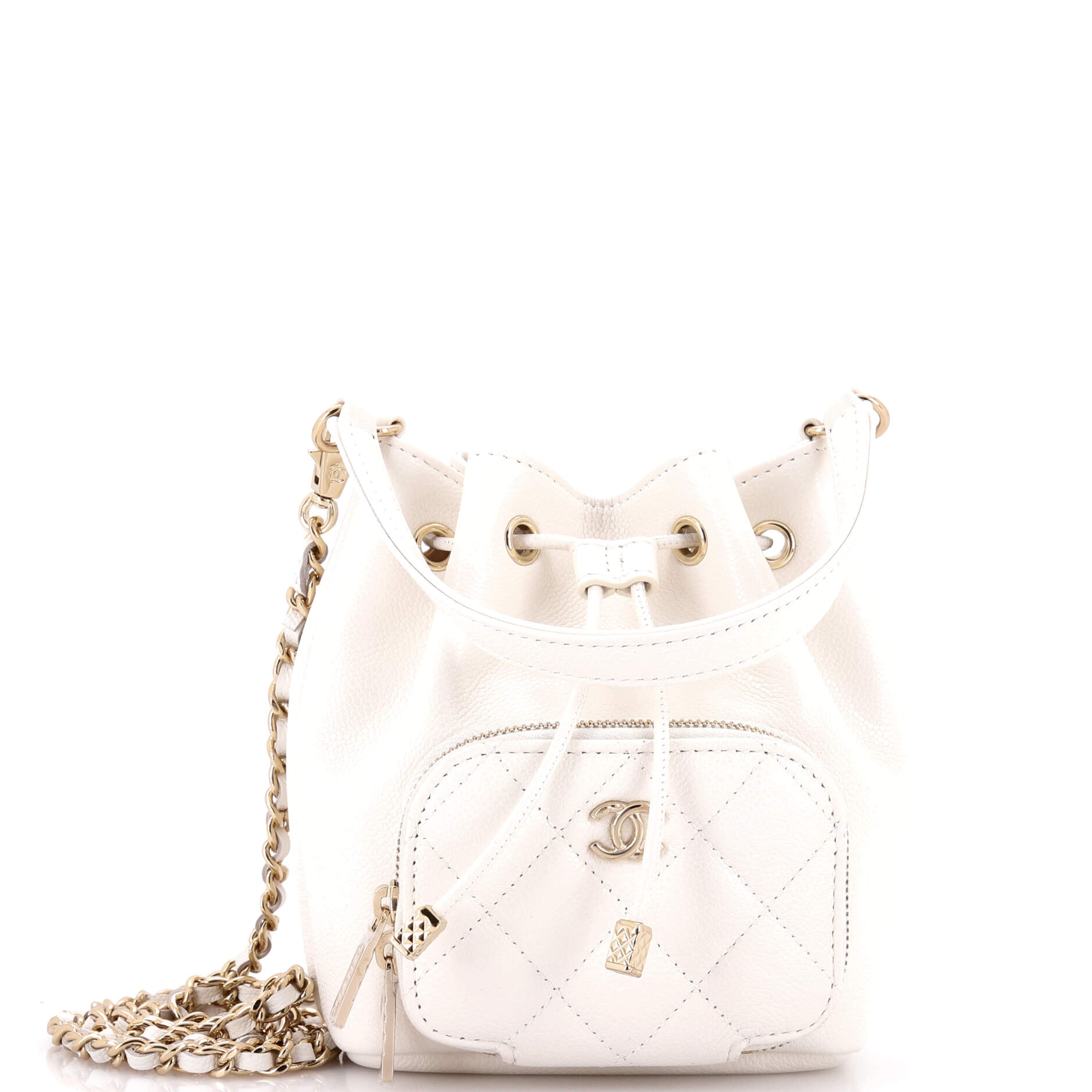 Business Affinity Drawstring Bucket Bag Quilted Caviar Mini