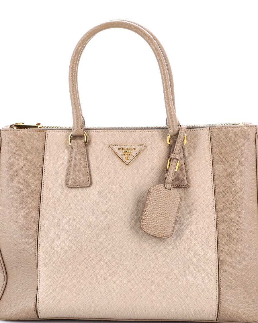 Bicolor Double Zip Lux Tote Saffiano Leather Medium