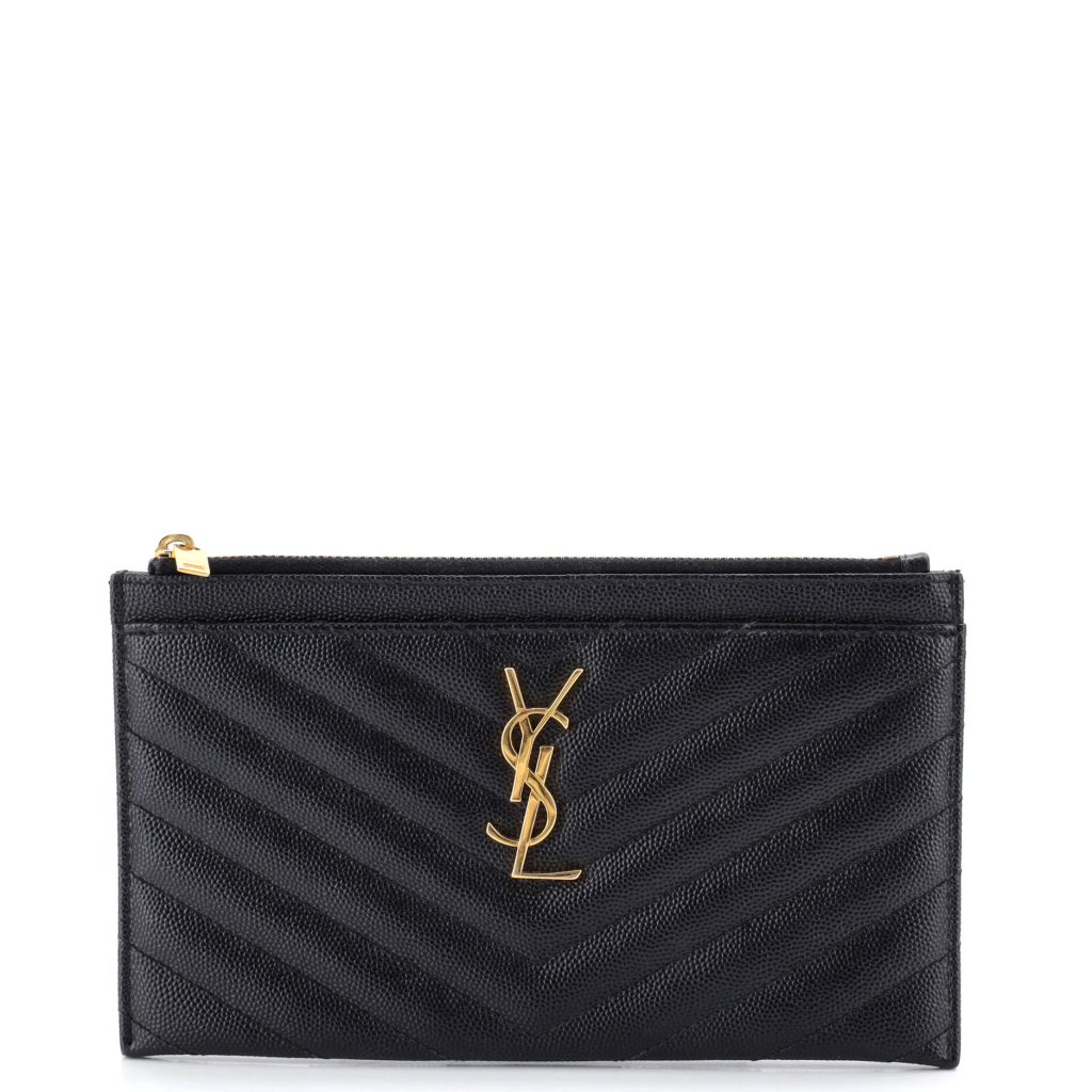 Saint Laurent Classic Monogram Zip Bill Pouch Matelasse Chevron Leather Medium
