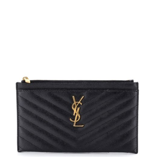 Saint Laurent Classic Monogram Zip Bill Pouch Matelasse Chevron Leather Medium