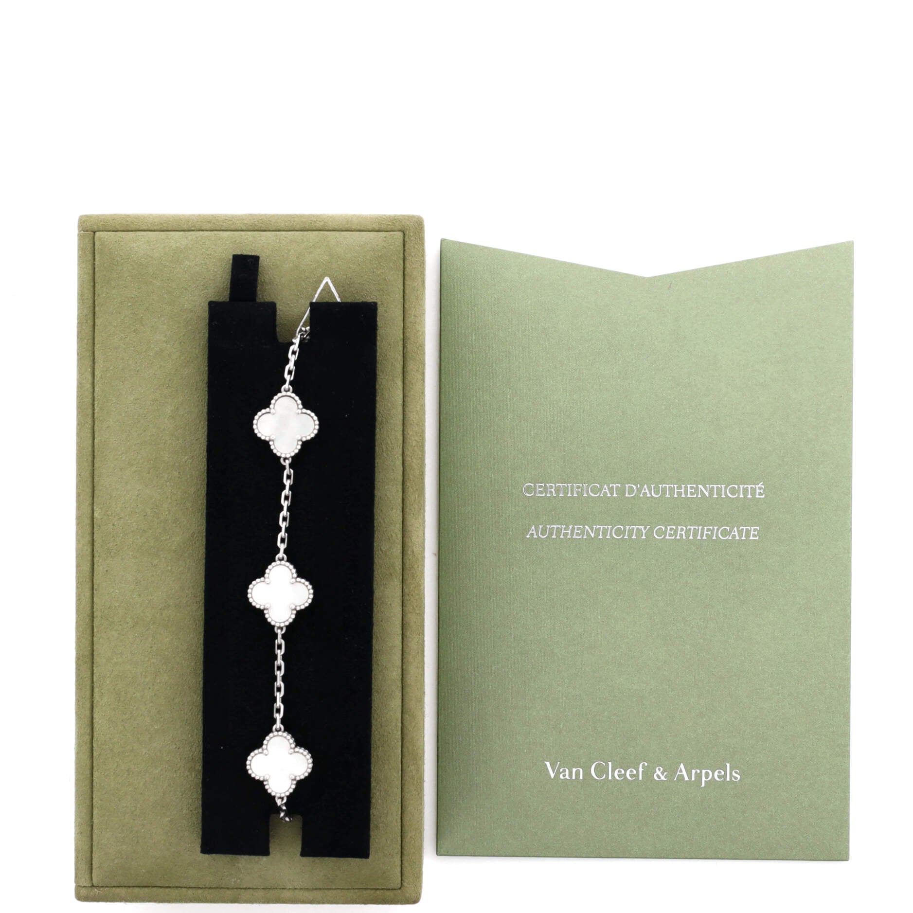 Vintage Alhambra 5 Motifs Bracelet 18K White Gold and Mother of Pearl - Image 2