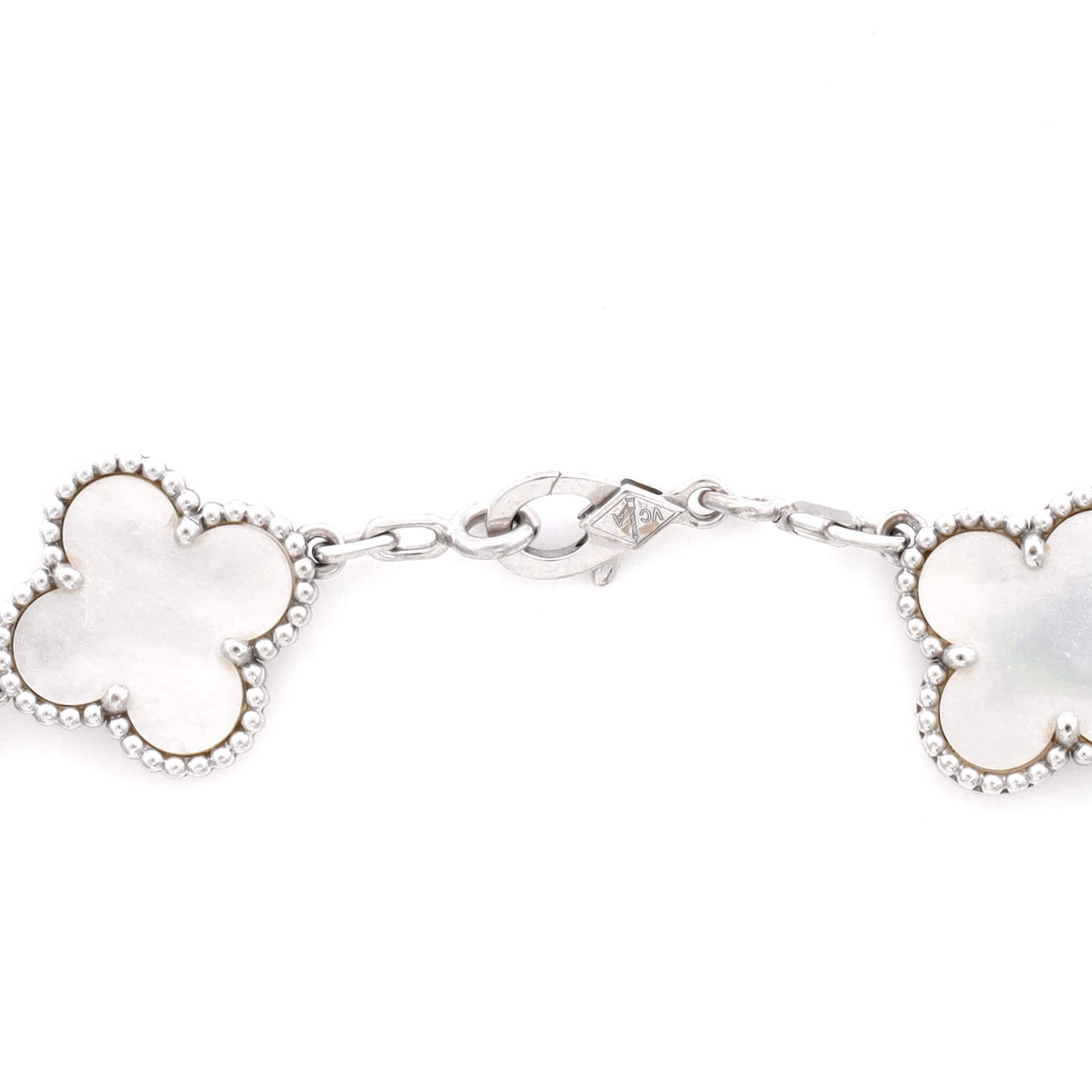 Vintage Alhambra 5 Motifs Bracelet 18K White Gold and Mother of Pearl - Image 4