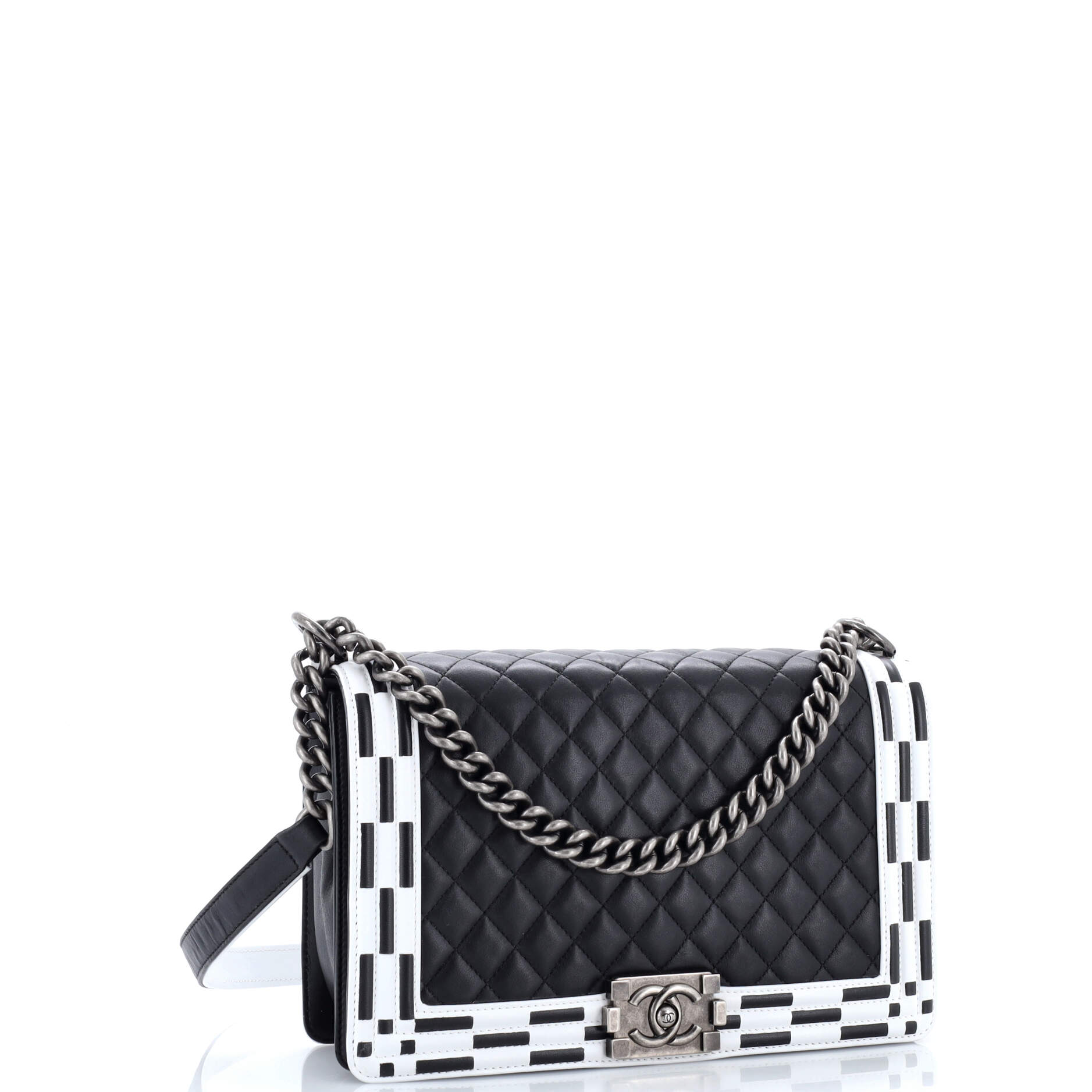 Checkerboard Trim Boy Flap Bag Quilted Calfskin New Medium - Image 3
