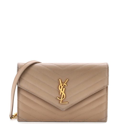 Saint Laurent Classic Monogram Wallet on Chain Matelasse Chevron Leather Small