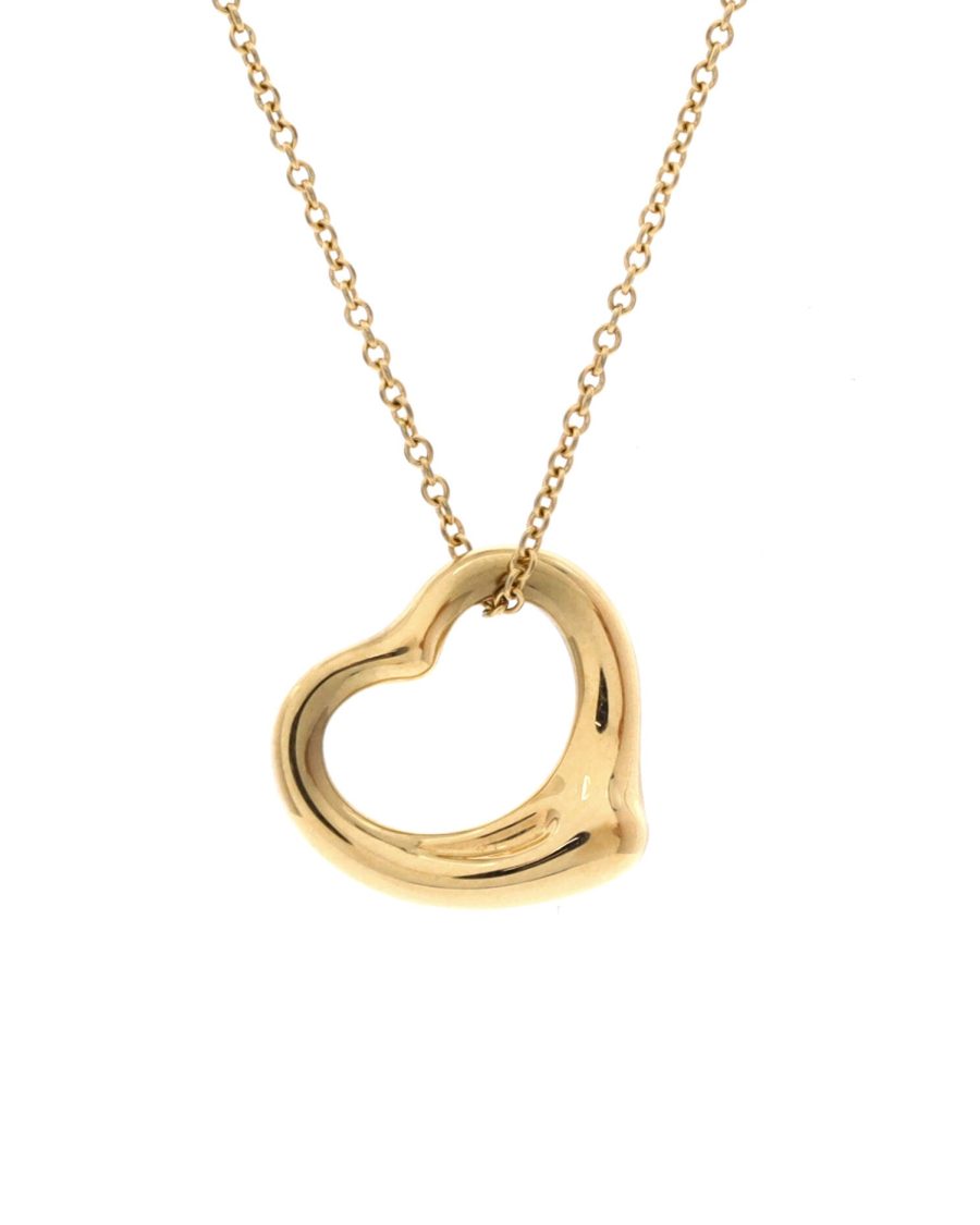 Elsa Peretti Open Heart Pendant Necklace 18K Yellow Gold 16mm