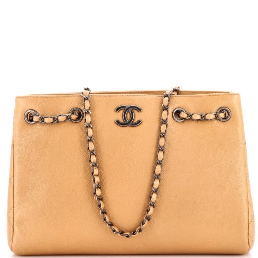 Woven Chain Shopping Tote Caviar Medium