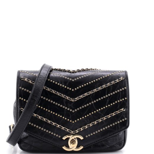 Chanel Envelope Square Chain Flap Bag Chevron Embellished Calfskin Mini