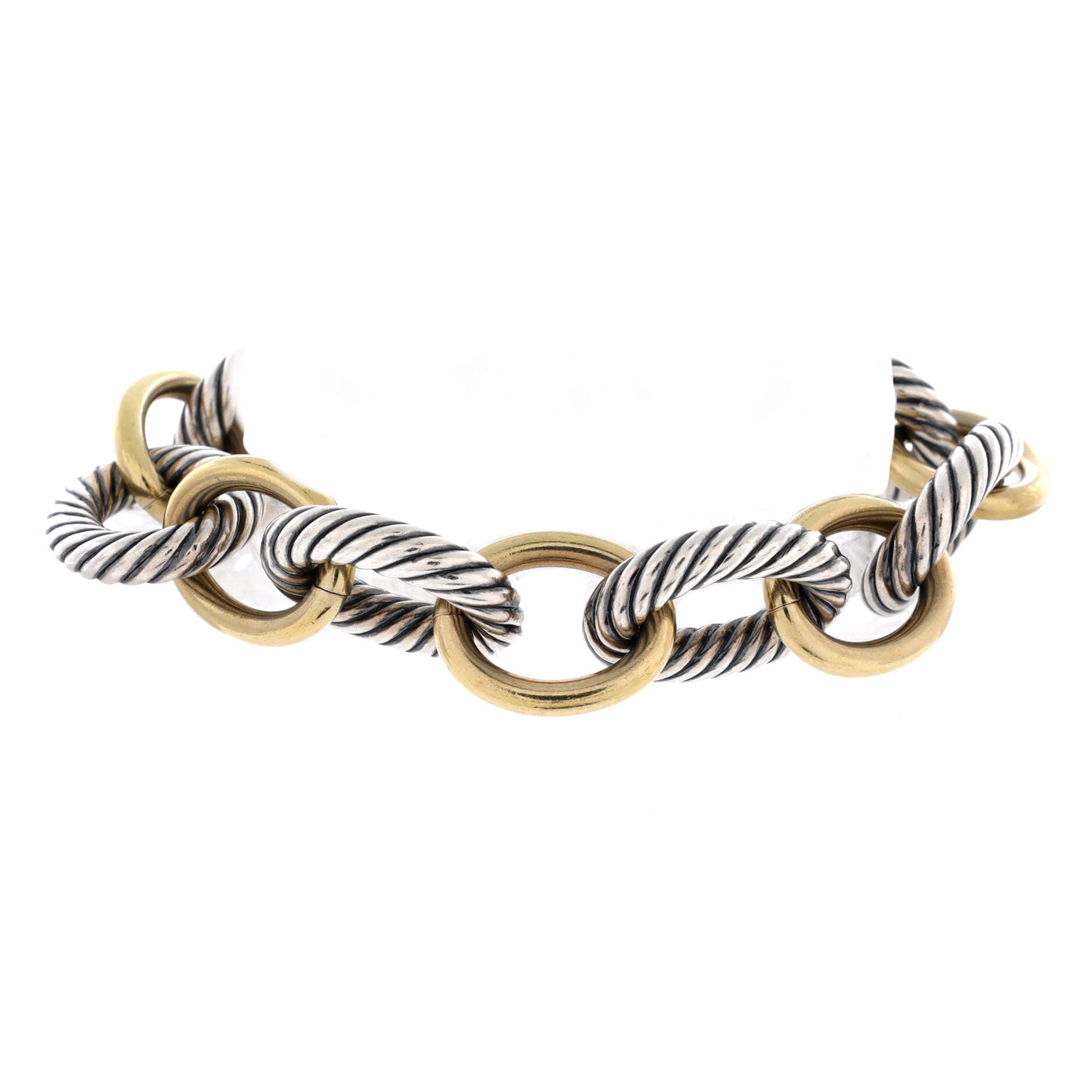 Oval Link Bracelet Sterling Silver with 18K Yellow Gold XL
