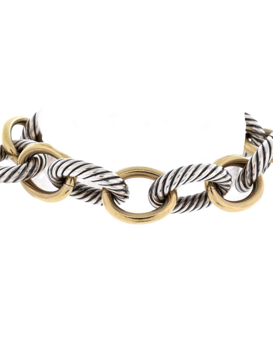 Oval Link Bracelet Sterling Silver with 18K Yellow Gold XL