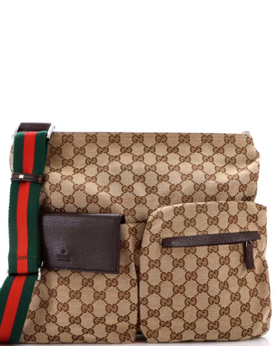 Double Pocket Web Messenger GG Canvas Medium