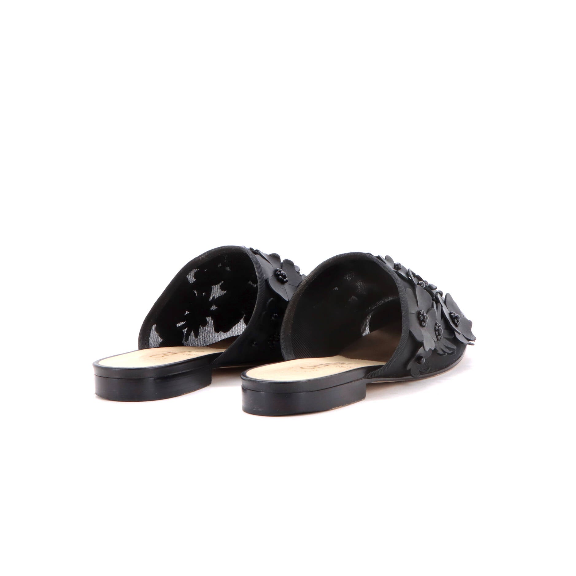 Women's Camellia CC Cap Toe Mules Leather and Mesh with Applique - Image 3