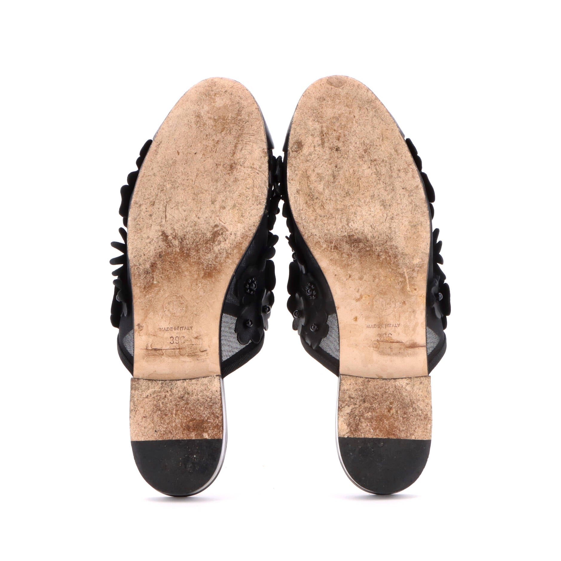 Women's Camellia CC Cap Toe Mules Leather and Mesh with Applique - Image 4