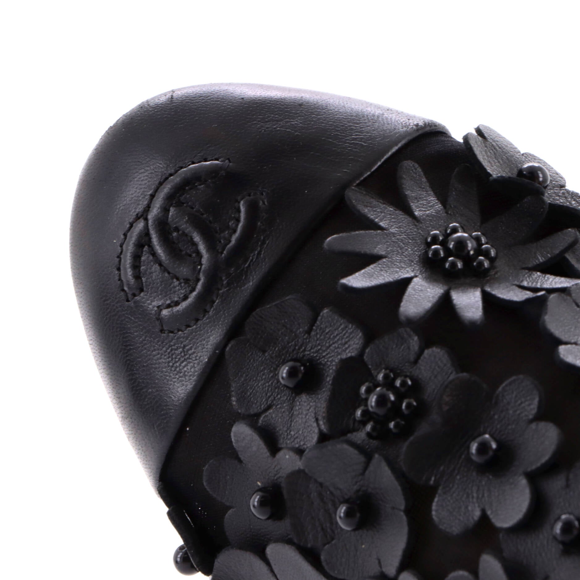 Women's Camellia CC Cap Toe Mules Leather and Mesh with Applique - Image 5