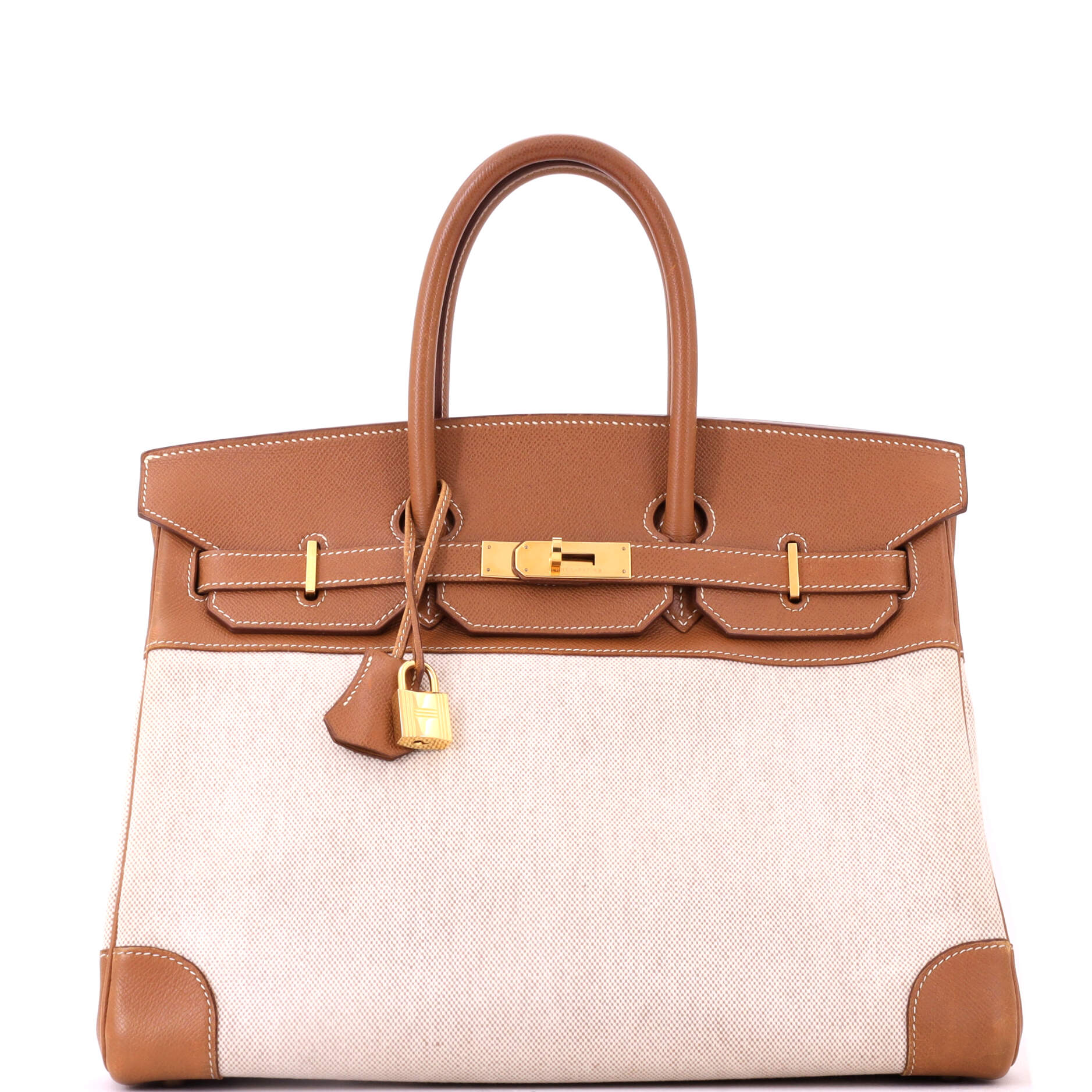 Birkin Handbag Toile and Gold Courchevel with Gold Hardware 35