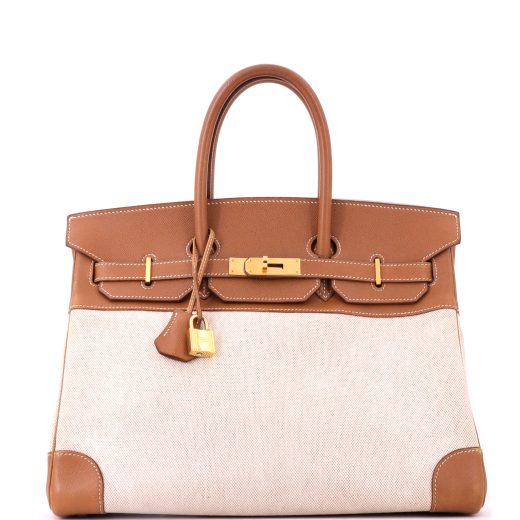 Birkin Handbag Toile and Gold Courchevel with Gold Hardware 35