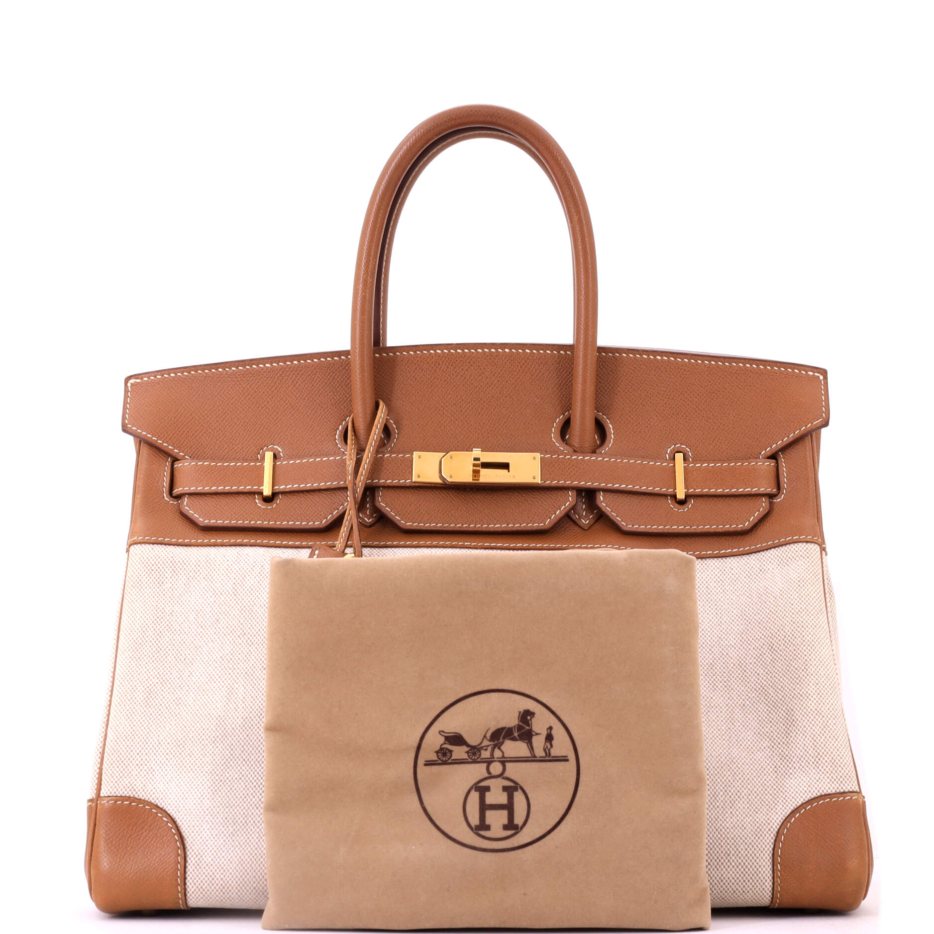 Birkin Handbag Toile and Gold Courchevel with Gold Hardware 35 - Image 2
