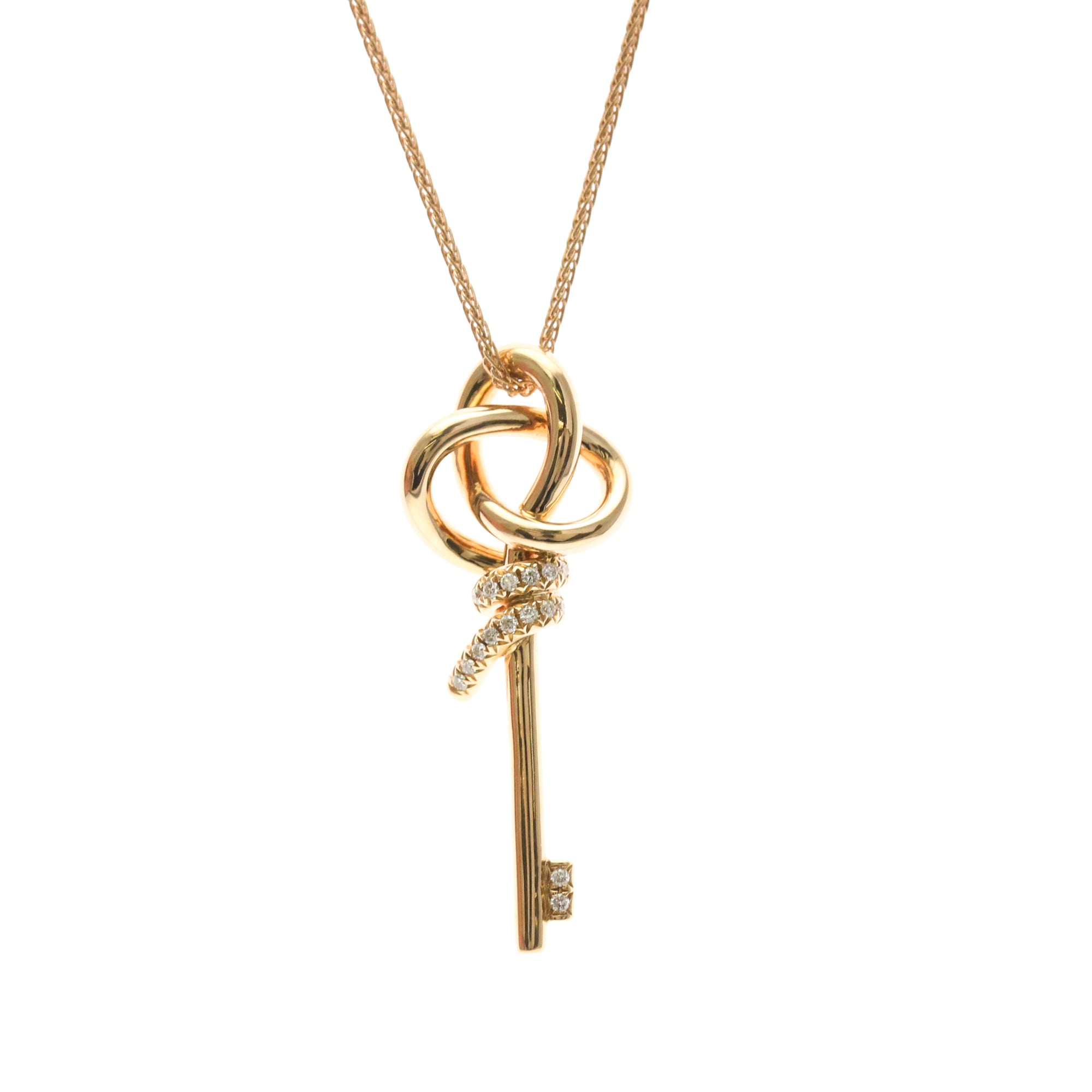 Knot Key Pendant Necklace 18K White Gold with Diamond