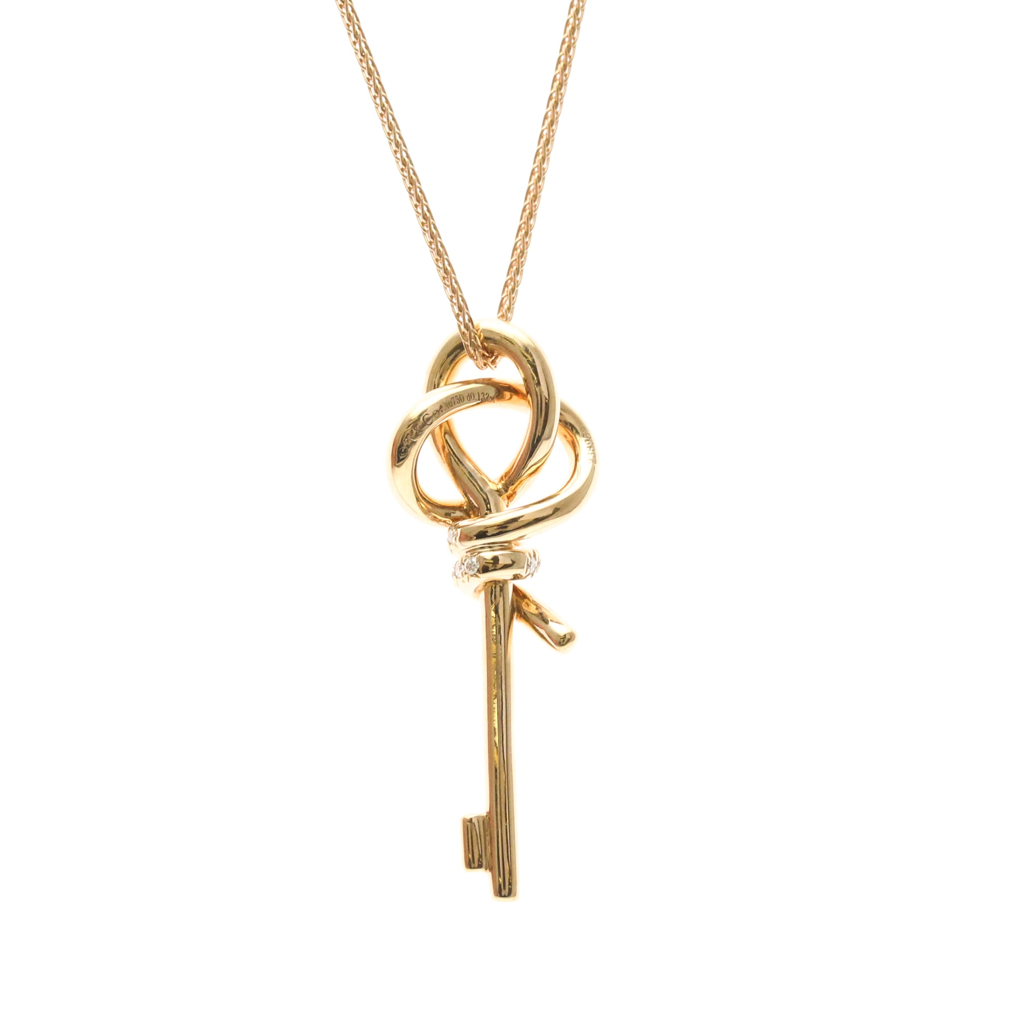 Knot Key Pendant Necklace 18K White Gold with Diamond - Image 2