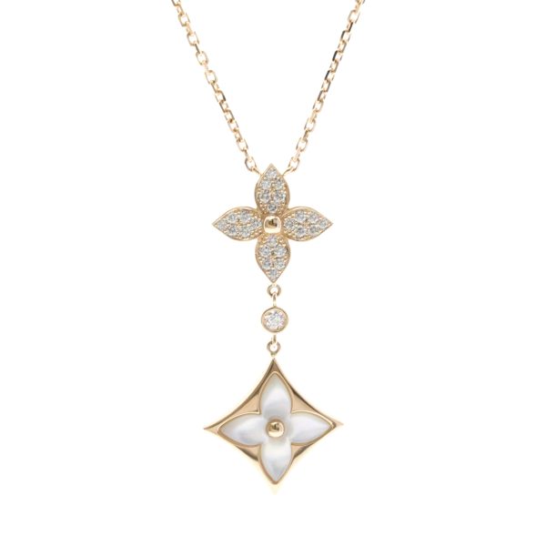 Star Blossom Pendant Necklace 18K Rose Gold with Diamond and Mother of Pearl