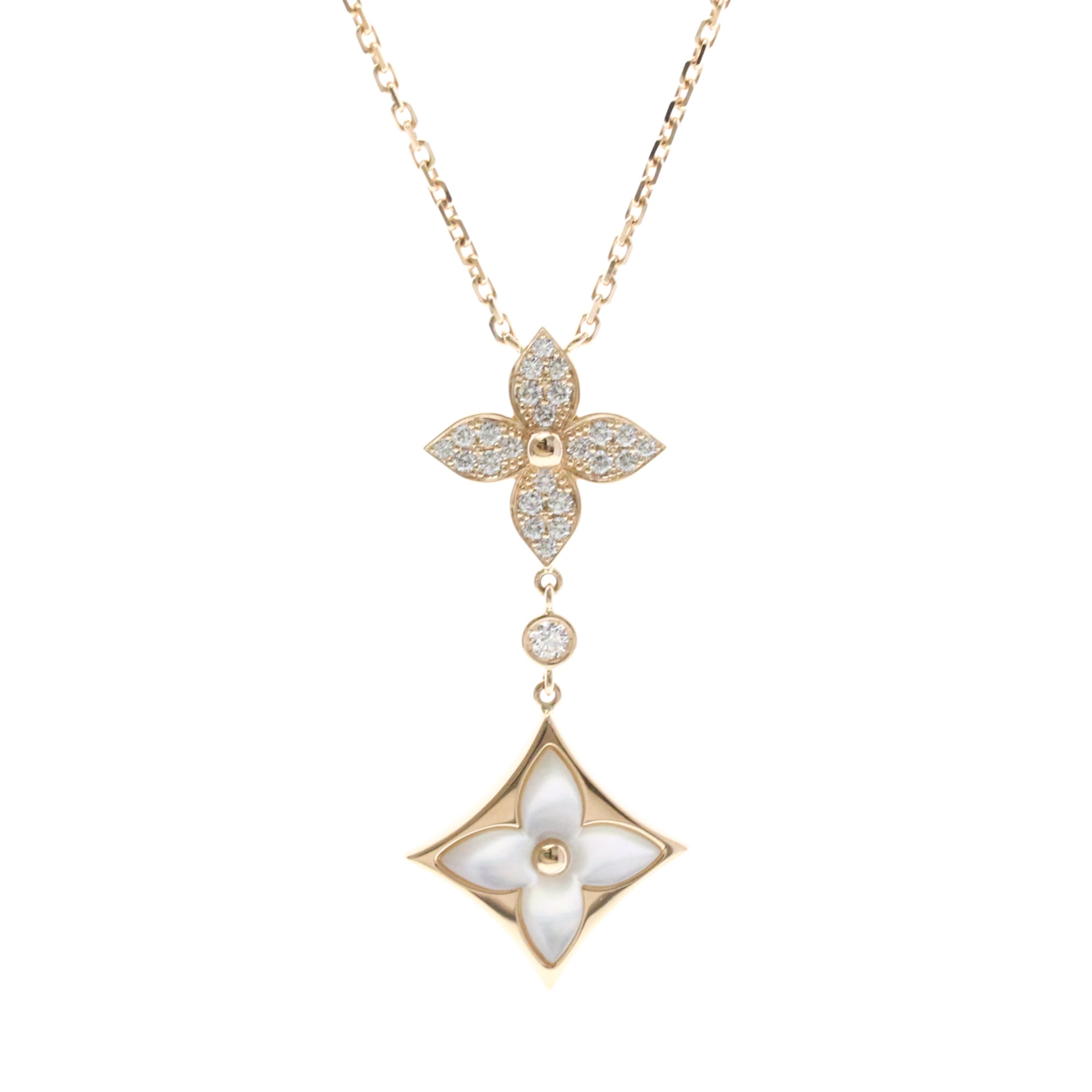 Star Blossom Pendant Necklace 18K Rose Gold with Diamond and Mother of Pearl