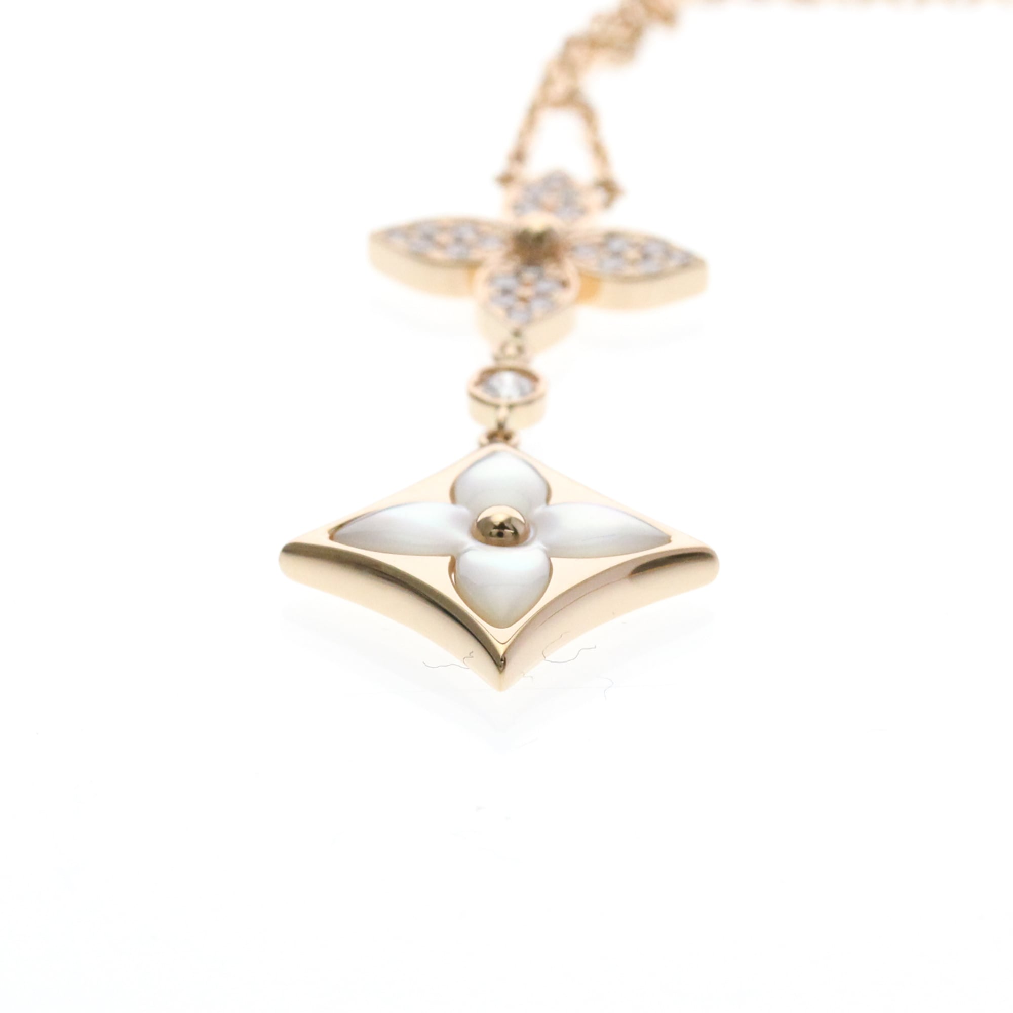 Star Blossom Pendant Necklace 18K Rose Gold with Diamond and Mother of Pearl - Image 4