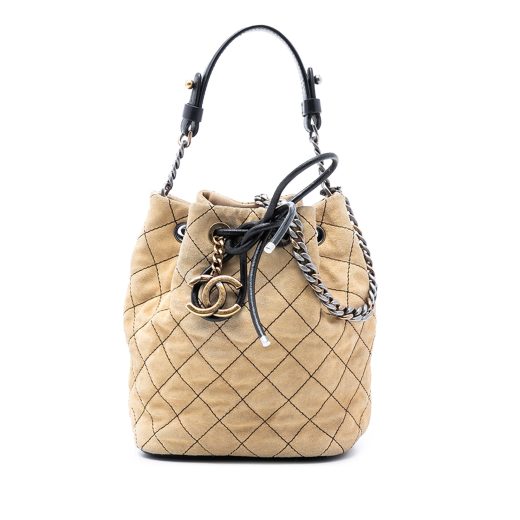 Chanel CC Chain Drawstring Bucket Bag Quilted Lambskin Small